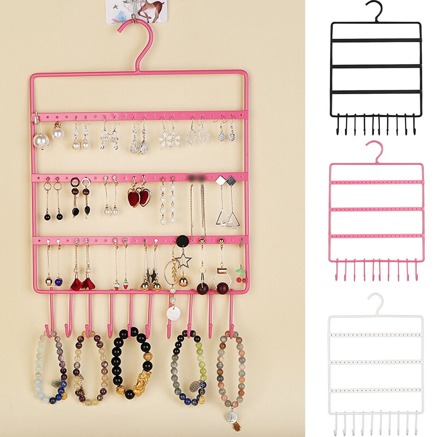 0594 Lightweight & Wall Mounted Earrings Organizer/HANGER for Tangle Free Hanging for Women, 66 Holes - 10 Hooks (metal) DeoDap 0594 Lightweight & Wall Mounted Earrings Organizer/HANGER for Tangle Free Hanging for Women, 66 Holes - 10 Hooks (metal) DeoDap